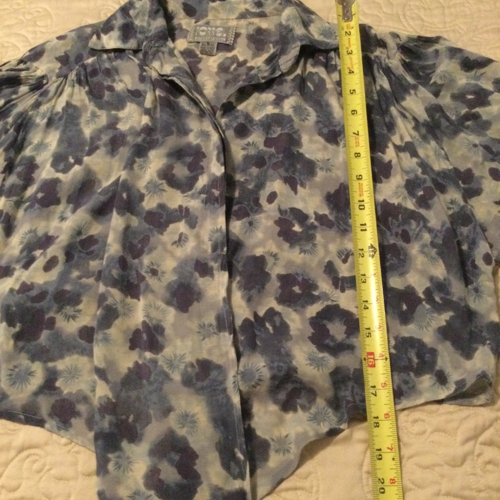 Tie-Front Floral Blouse - Blue/Gray - Picture 6 of 7